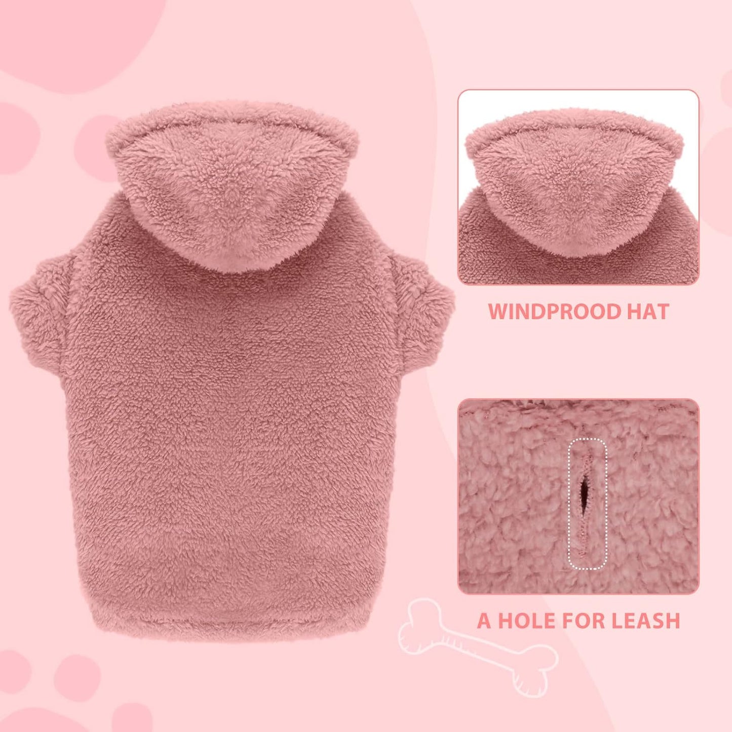 Fuzzy Dog Sweaters for Small Dogs Dog Hoodie Pet Clothes Warm Soft Cozy Coats Hooded Sweatshirt Fleece Small Pet Hoodies Sweater(Pink-S)