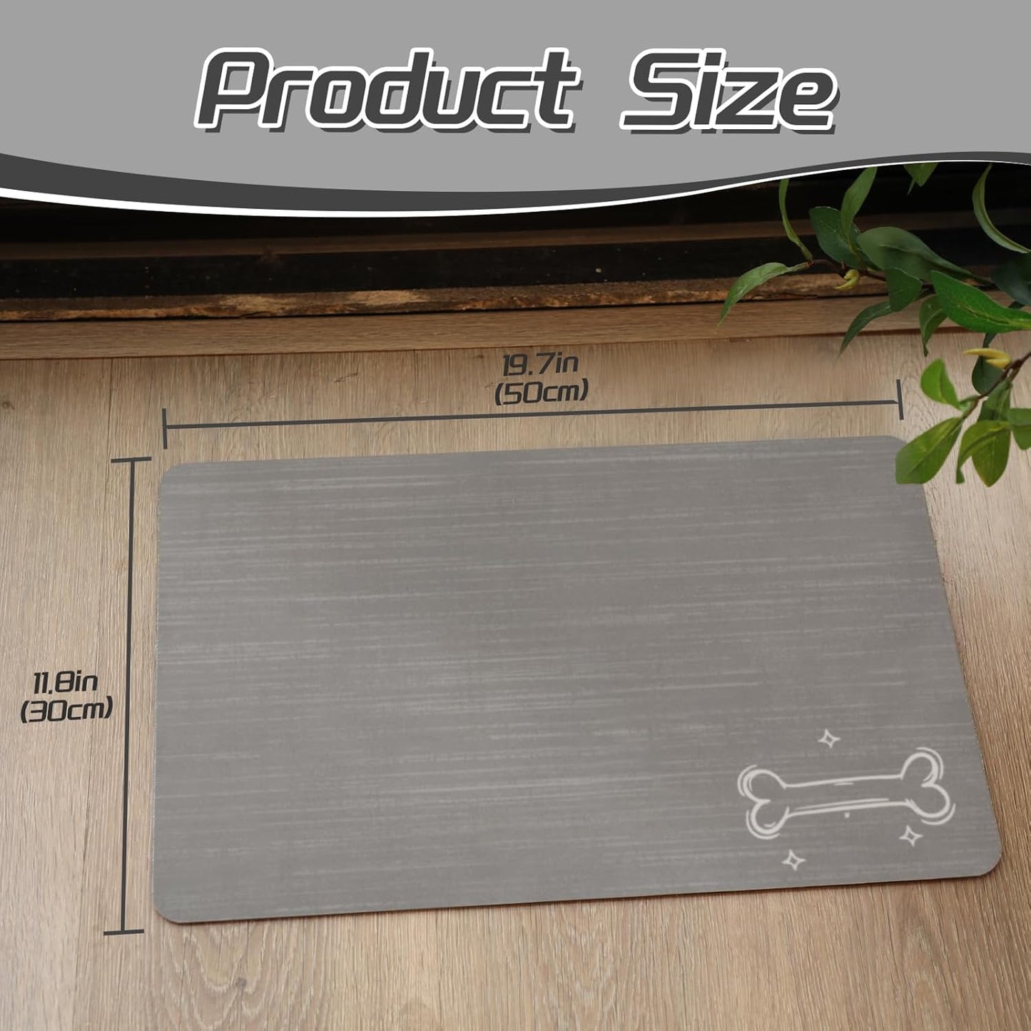 Le courant Dog Cat Feeding Mat,Water Absorbent, Non Slip Placemat for Pets Bowl and Water,100% Waterproof Feeding Mats for Multiple Breeds.Grey.Bone Printing