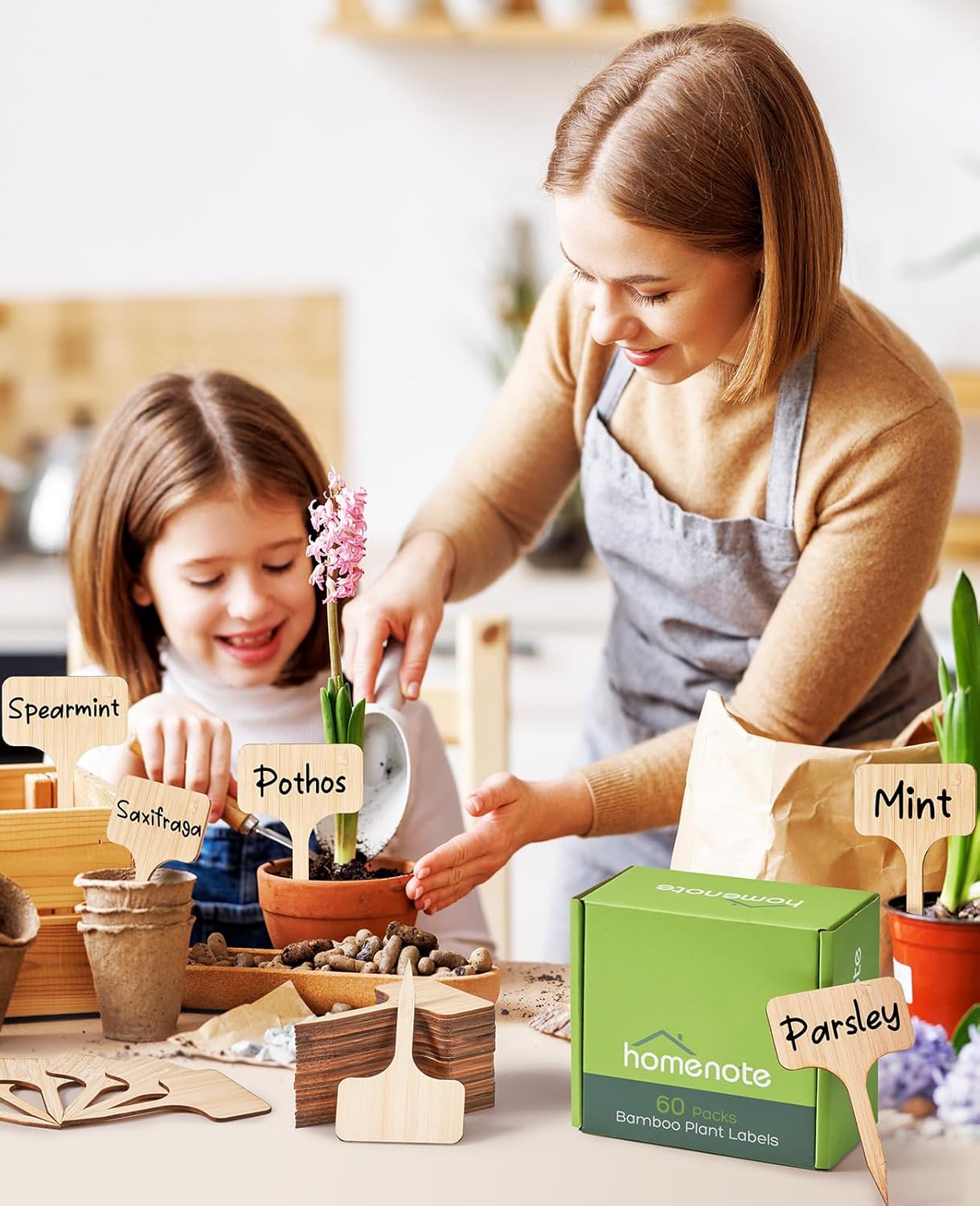 Homenote Bamboo Plant Labels 60Pcs Plant Tags for Seedlings T-Type Tags for Plants Outdoor Garden Markers Vegetable Seedling（2.36 * 4“