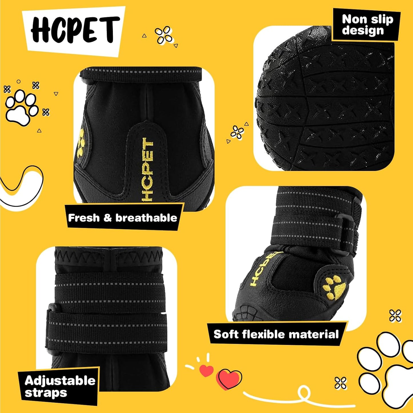 Hcpet Dog Boots Waterproof with Reflective Straps, Dog Shoes for Small Medium Large Puppy Outdoor Paw Protectors 4Ps, 8 (width 2.95 inch) for 74-91 lbs