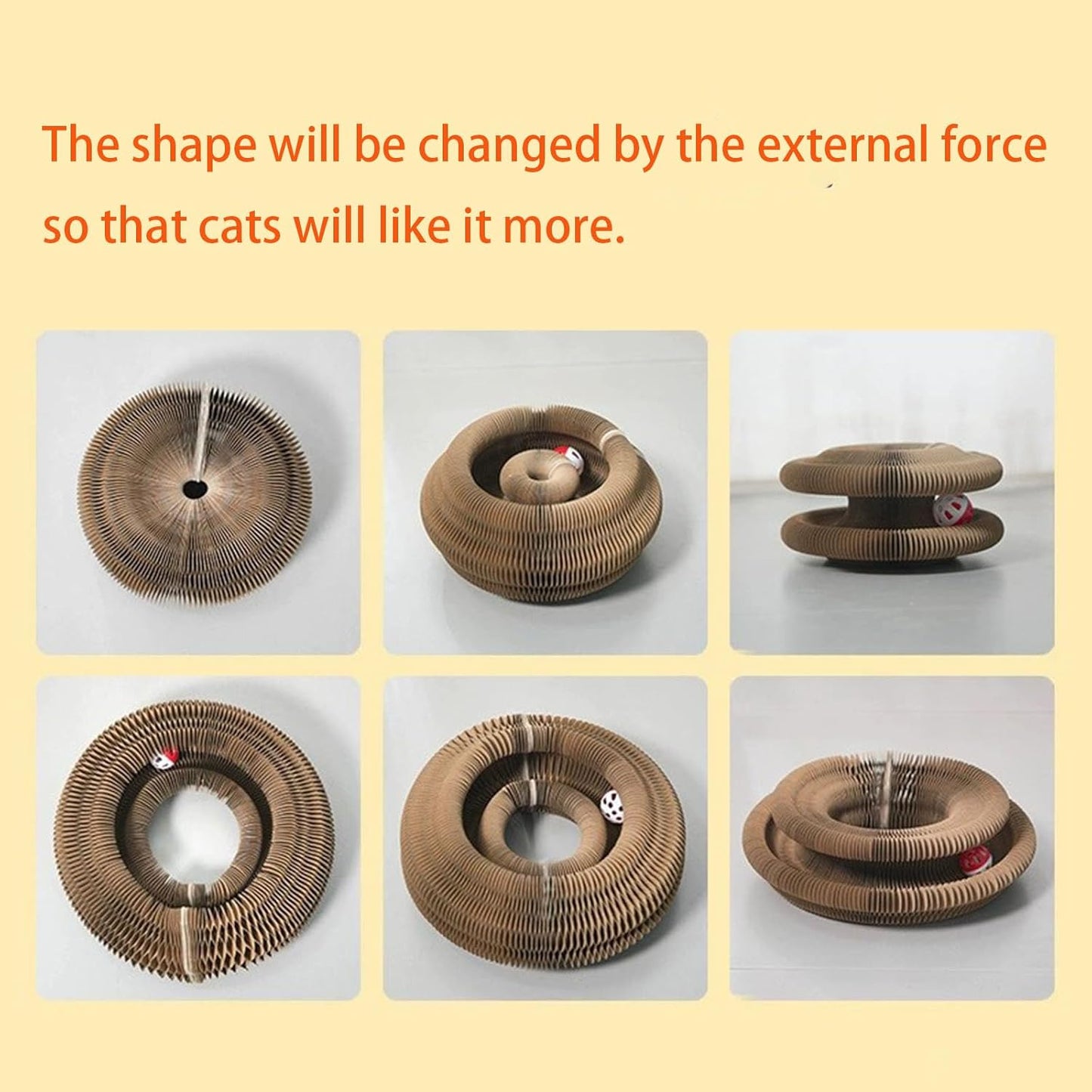 Kitty Curls Cat Toy Kurlz, Interactive Scratch Pad, Foldable Accordion,Cat Recyclable Scratcher with Ball (Pink)