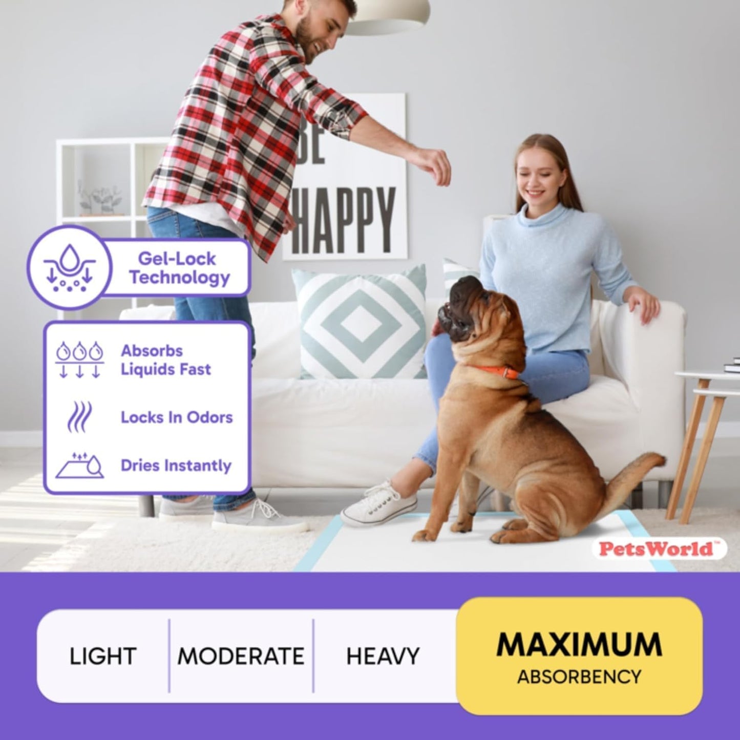 PETSWORLD Giant Dog Potty Pads, Odor-Eliminating, 36" x 36", Ultra Absorbent 5-Layer Leak-Proof Training Pads for Dogs & Cats (36x36, 600 Count)