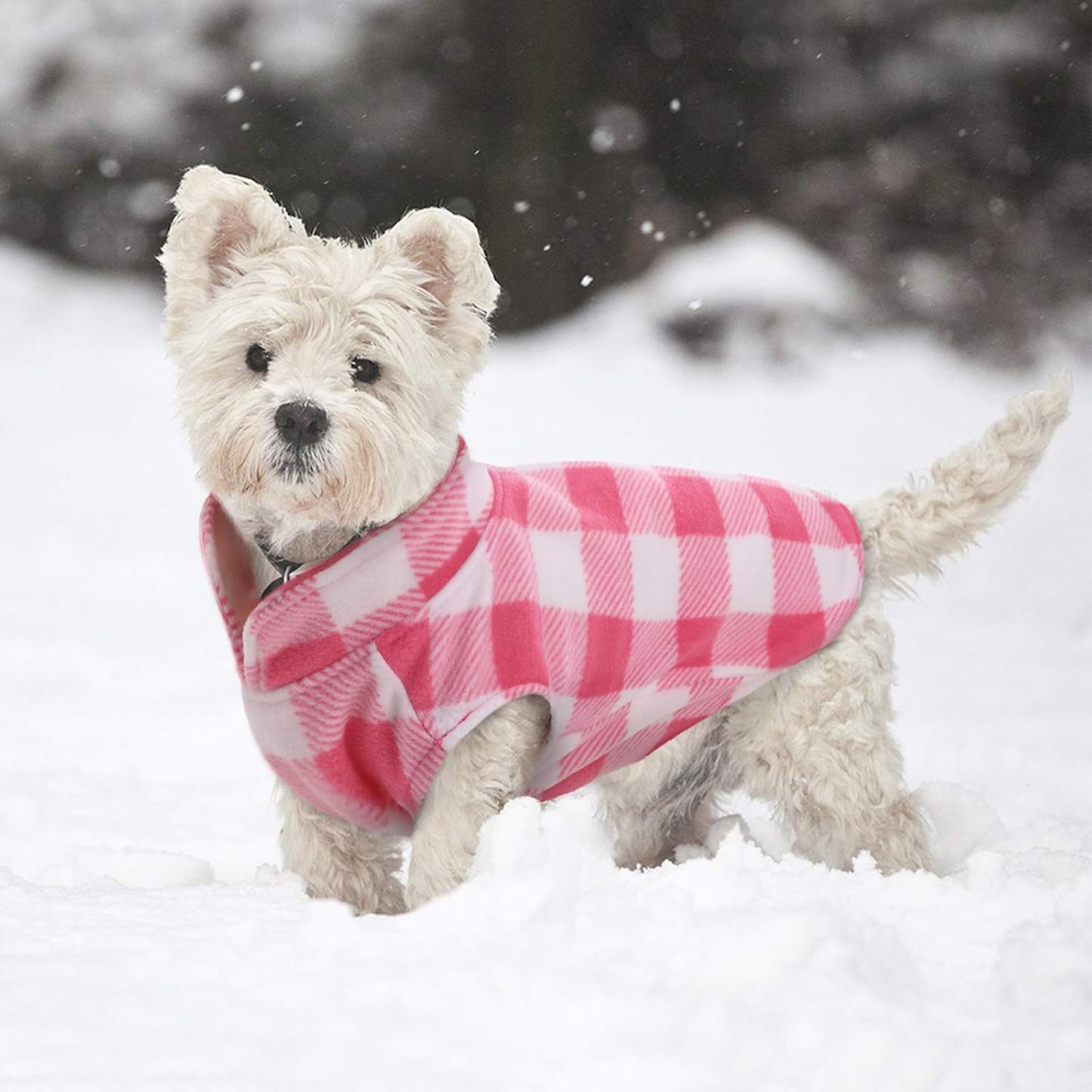 Kuoser Dog Fleece Vest,Warm Plaid Dog Sweater with Leash Hole,Soft Turtleneck Winter Pet Jacket Dogs Coat Pullover Clothes for Small Medium Dogs Cats,Spring Fall Cold Weather Christmas Outfit,Pink XXS