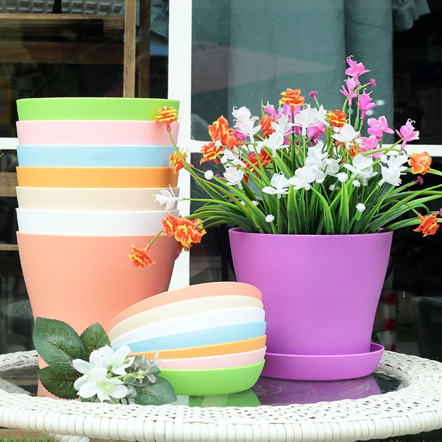 20 Pack 7 Inch Plant Pots Bulk Small Plastic Planters Pots with Drainage Holes Flower Pot for Succulent, Cactus, Herb, African Violet