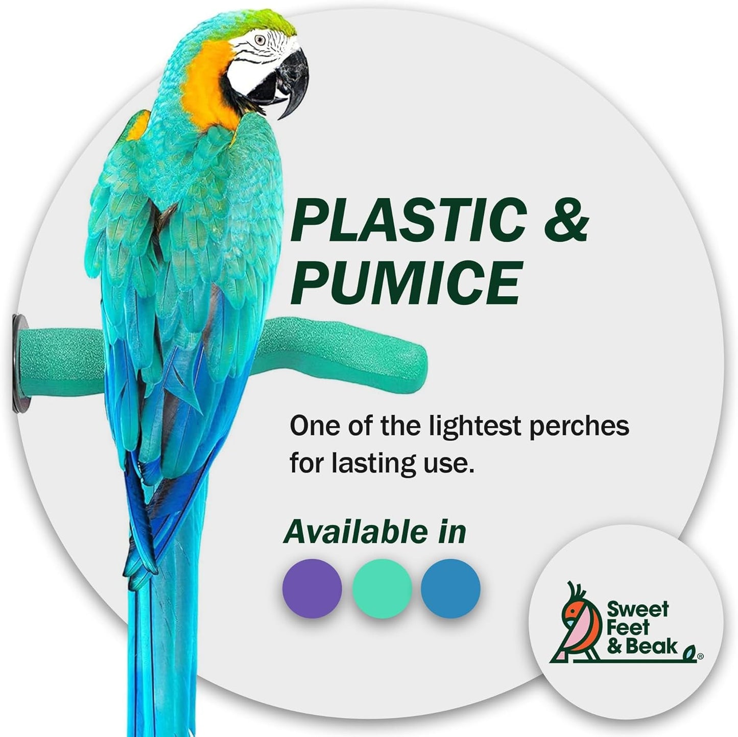 Sweet Feet & Beak Safety Pumice Bird Perch, X-Small 1/2" X 6", Green - Lightweight Grinding Bird Perches for Cage - Bird Nail Trimming Perch for Healthy Beak & Feet - Multi-Size & Color Parrot Stand