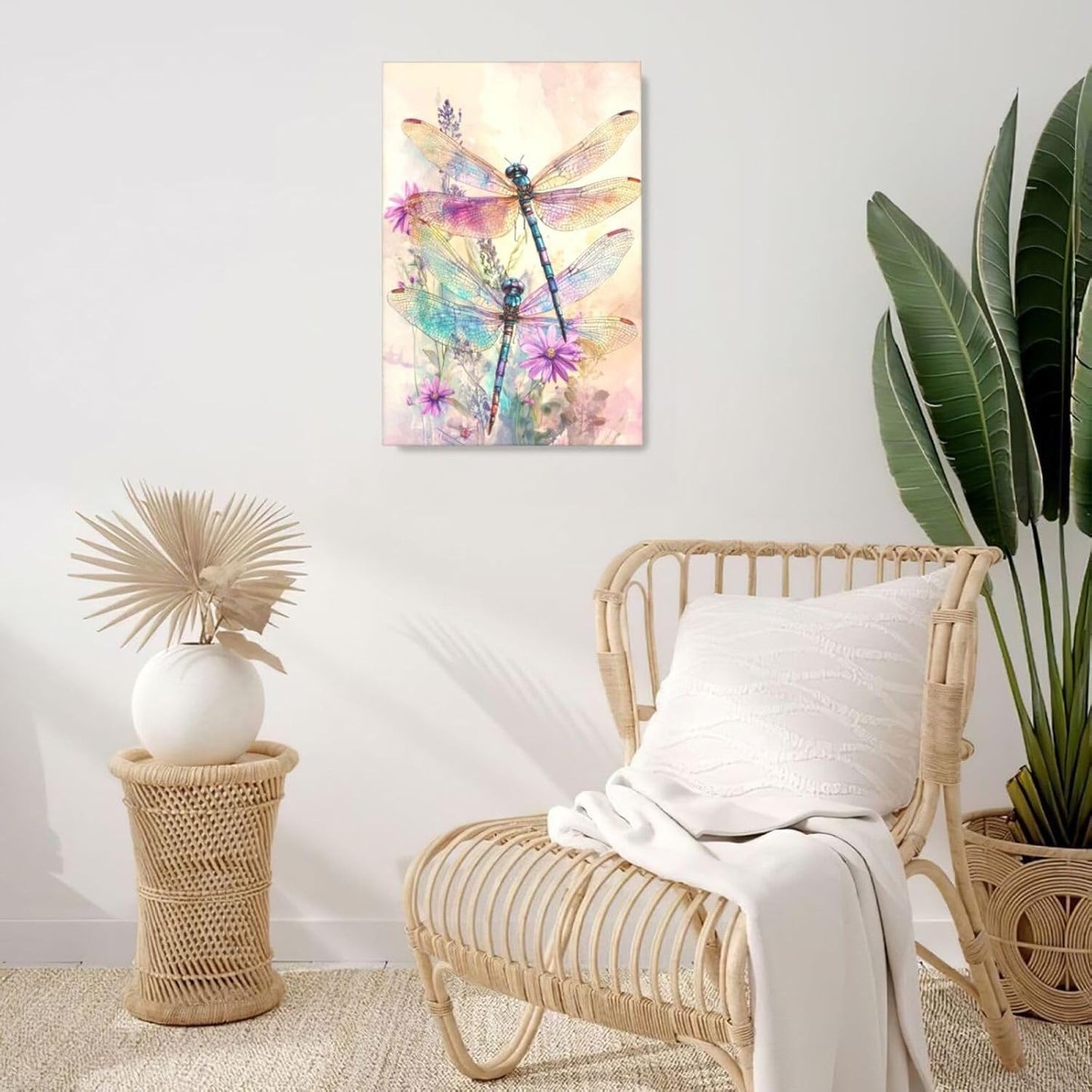 Dragonfly Bathroom Pictures Wall Art, Floral Bathroom Wall Decor, Framed Painting Canvas Artwork for Bedroom Living Room Decorations 24"L x 16"W
