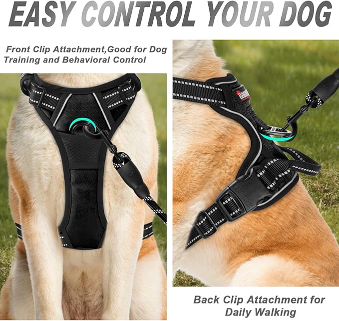 BARKBAY No Pull Dog Harness Front Clip Heavy Duty Reflective Easy Control Handle for Large Dog Walking(Black,M)