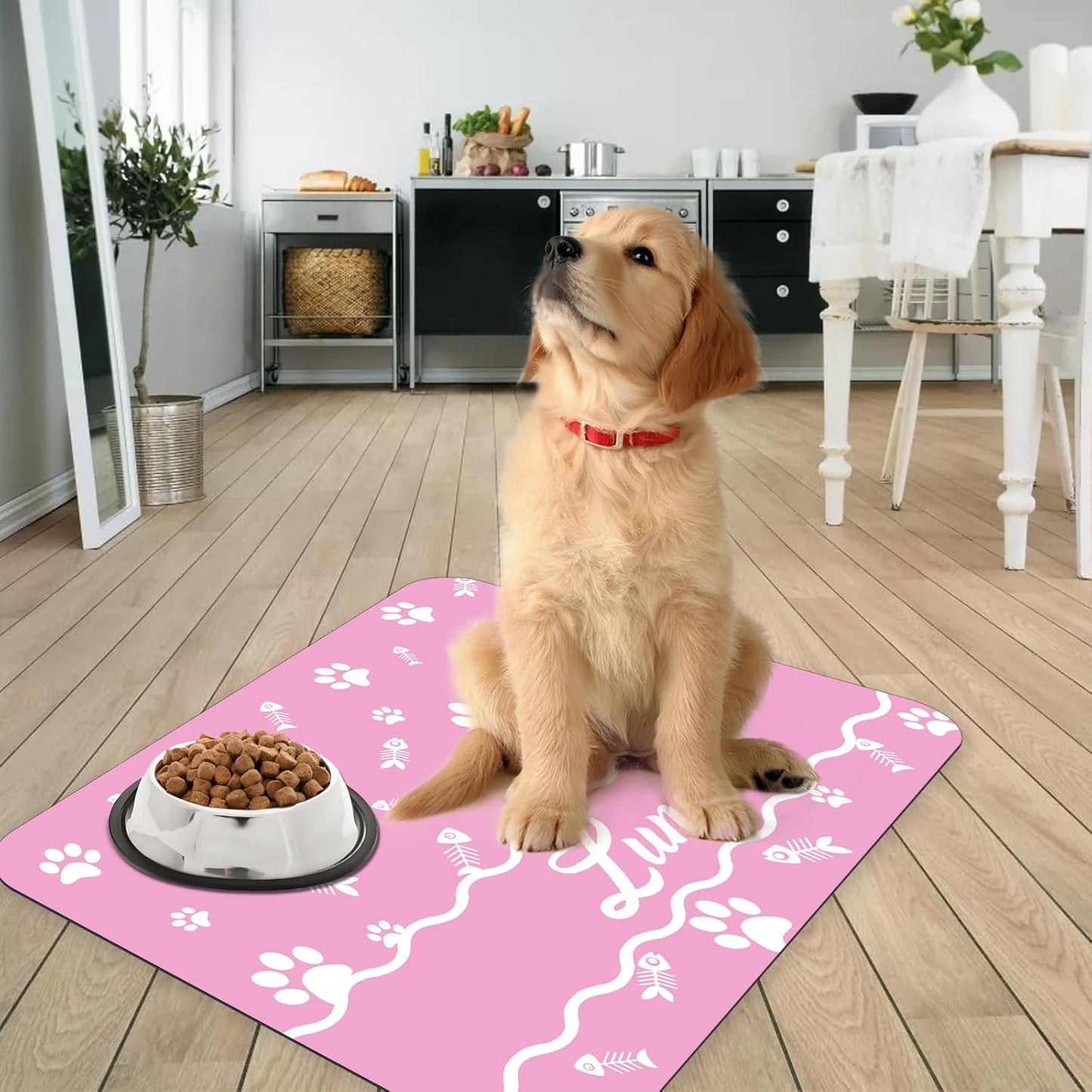 Personalized Dog Cat Feeding Mat Custom Pet Food Mat Waterproof Non-Slip Customized Puppy Name Photo Placemat Dish Rug Floor Protector Gifts for Pets Lover Pattern 1