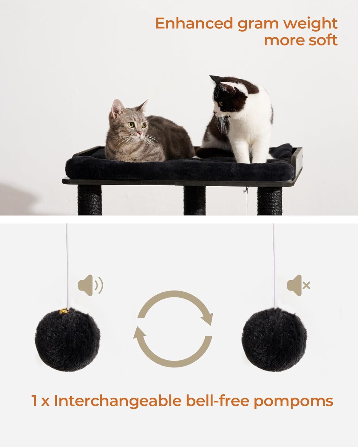 FourFurPets 26.7in Cat Tree Tower Condo, Cat Scratch Posts for Indoor Cats, Big Plate, Three 23.6in Full Sisal Scratching Posts, Black