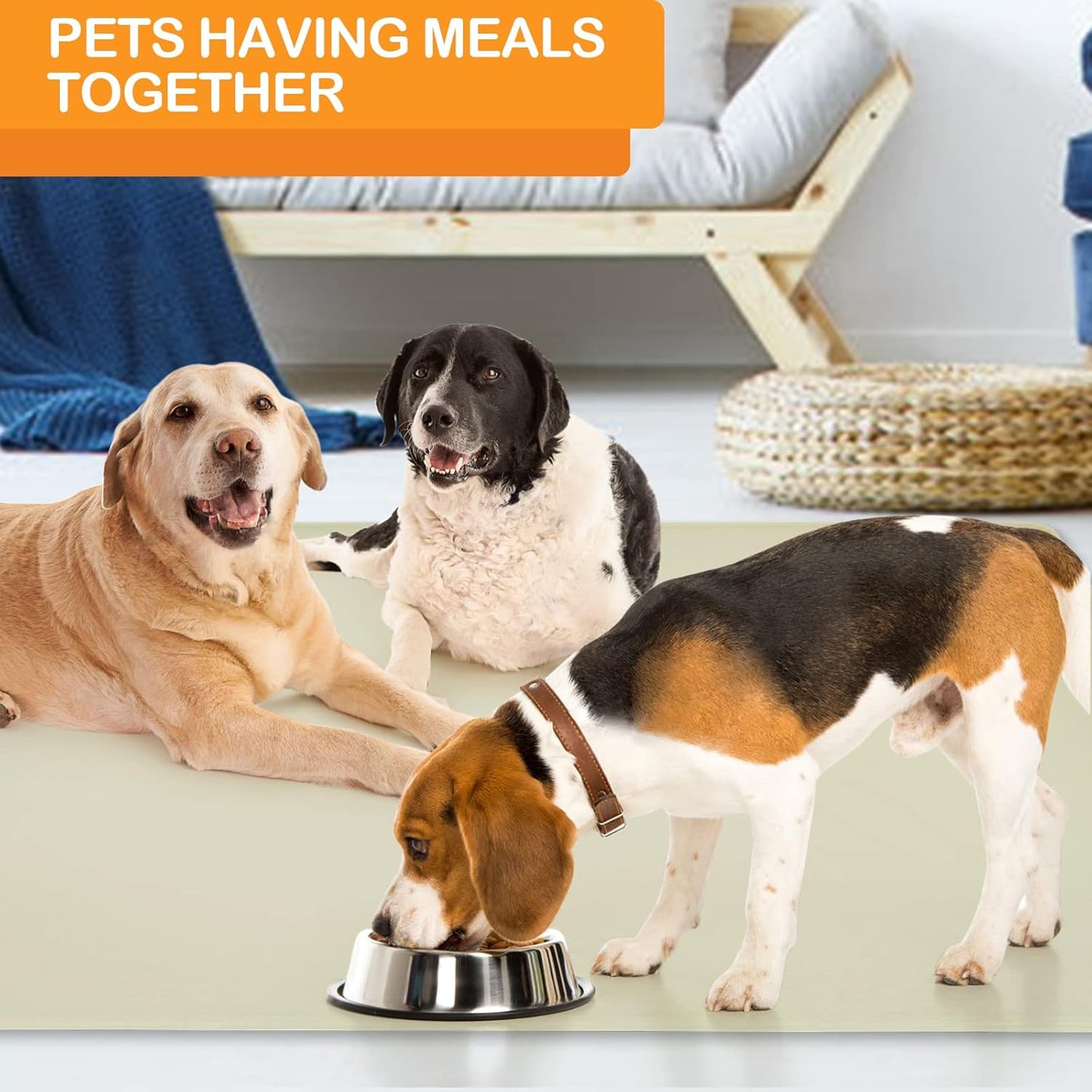 KVK Dog Water Mat 39.4 by 29.5in Extra Large - Silicone Mat for Dog Bowls Waterproof Non Slip - XL Pet Mat for Food and Water Protect Floors - Beige