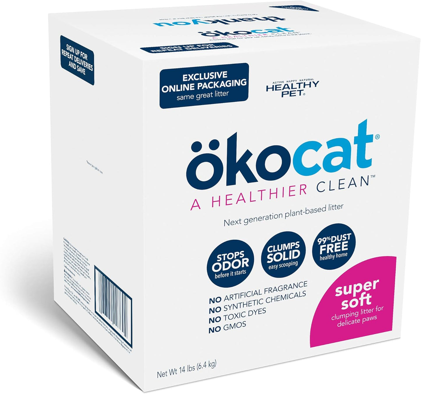 ökocat Super Soft Wood Clumping Cat Litter, Unscented,14 pounds - Natural Ingredients, Stops Odor, Clumps Solid, 99% Dust Free, Great for All Cats, Sensitive Paws, Kittens