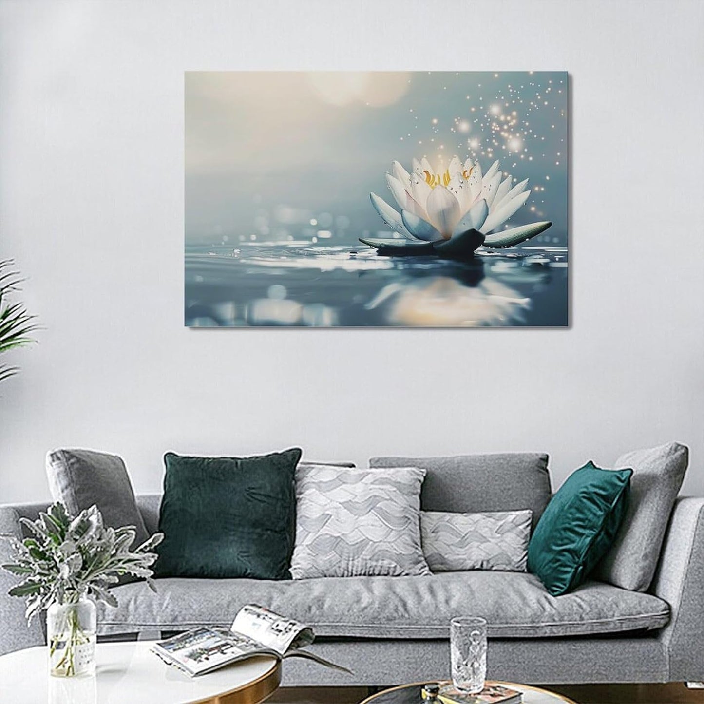 Bathroom Lotus Wall Art Floral Pictures Zen Meditation Wall Decor Yoga Spa Spiritual Canvas Print Painting Artwork for Bathroom Restroom Living Room Bedroom 16"x24"