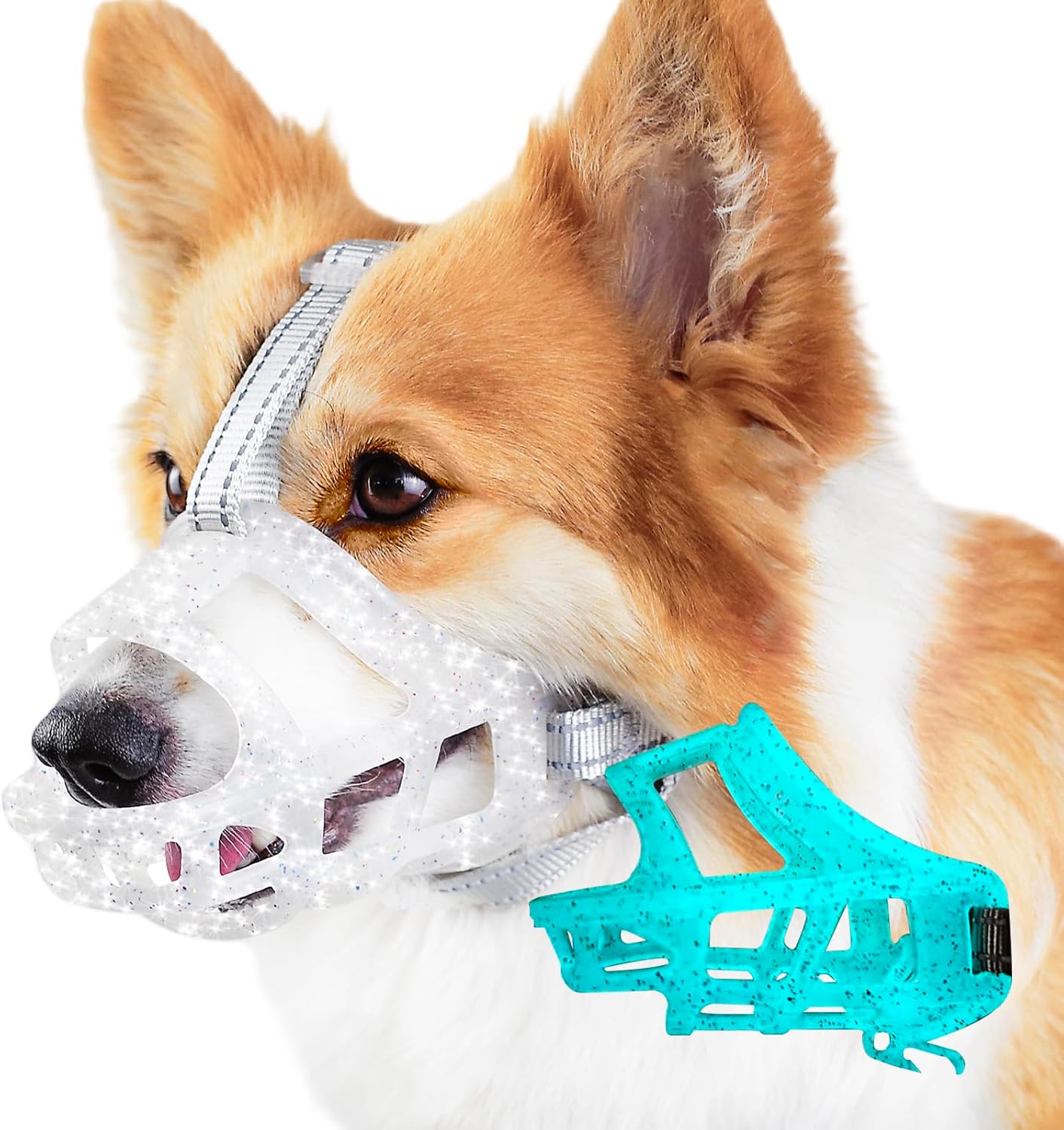 Glow-in-The-Dark Dog Muzzle, Basket Muzzle for Small Medium Large Dogs,Anti-Biting Chewing, Lightweight Cage Design,Allows Drinking & Panting,for Grooming & Training (Transparent Size M)