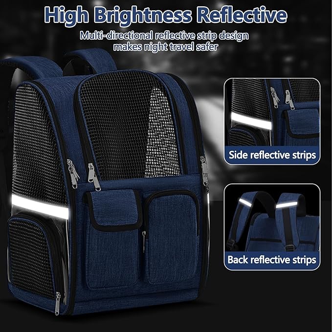 Pet Backpack, Airline Approved Dog Backpack, Cat Bag for Travel Hiking Bike Riding Walking Outdoor, Cat Backpack with Breathable Mesh(Blue)