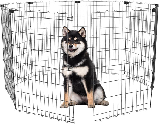 Foldable Dog Playpen 36" Height 8 Panels Metal Exercise Pen No Door - Indoor/Outdoor Dog Play Pen for Small-Medium Dogs, Portable Pet Fence for Yard Garden Camping, Black