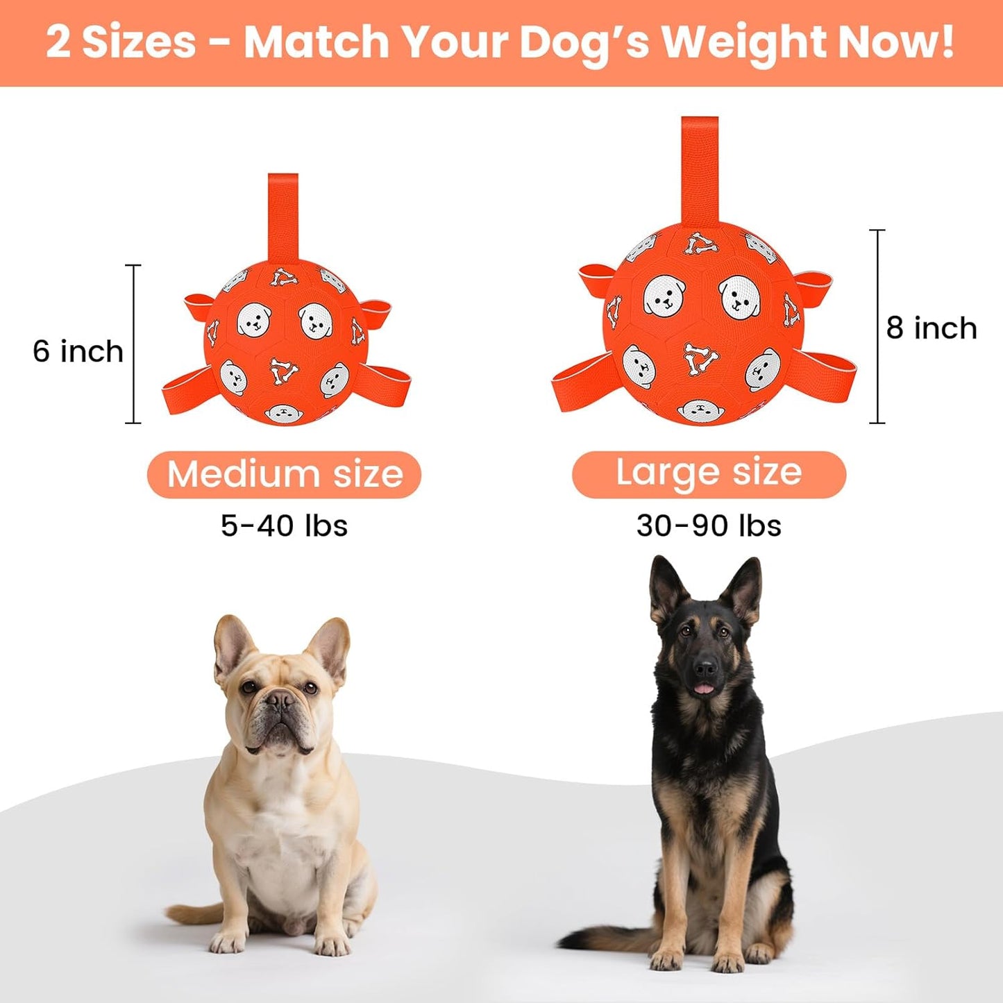 Dog Toys Soccer Ball with Straps, Durable Dog Balls, Interactive Dog Toys for Tug of War, Floating Water Puppy Toys for Indoor/Outdoor – Fun Dog Birthday Gift for Small Medium Dogs, 6 Inch