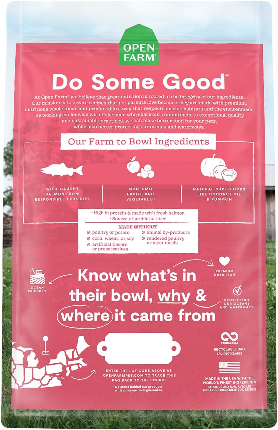 Open Farm, Grain Free Dry Cat Food, High-Protein Kibble for a Complete & Balanced Diet, Non-GMO Fruits & Vegetables, Prebiotic Fibers to Support Digestion, Wild-Caught Salmon Recipe, 4lb Bag