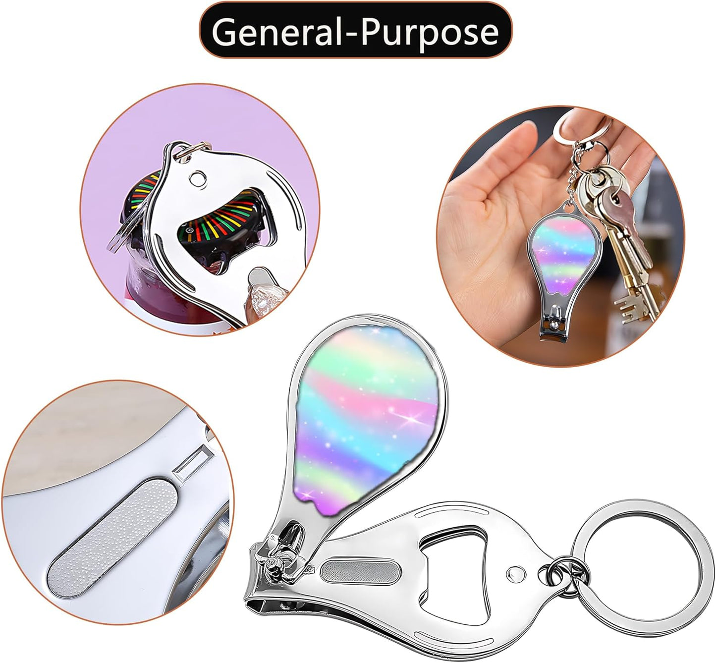 Nail Clippers with Key Chain Cute Stainless Steel Nail Cutter with File Professional Toenail Clipper for Men Multifunction Toenail Clipper 2 Pack Nique Cutter for Adult(Rainbow Light)