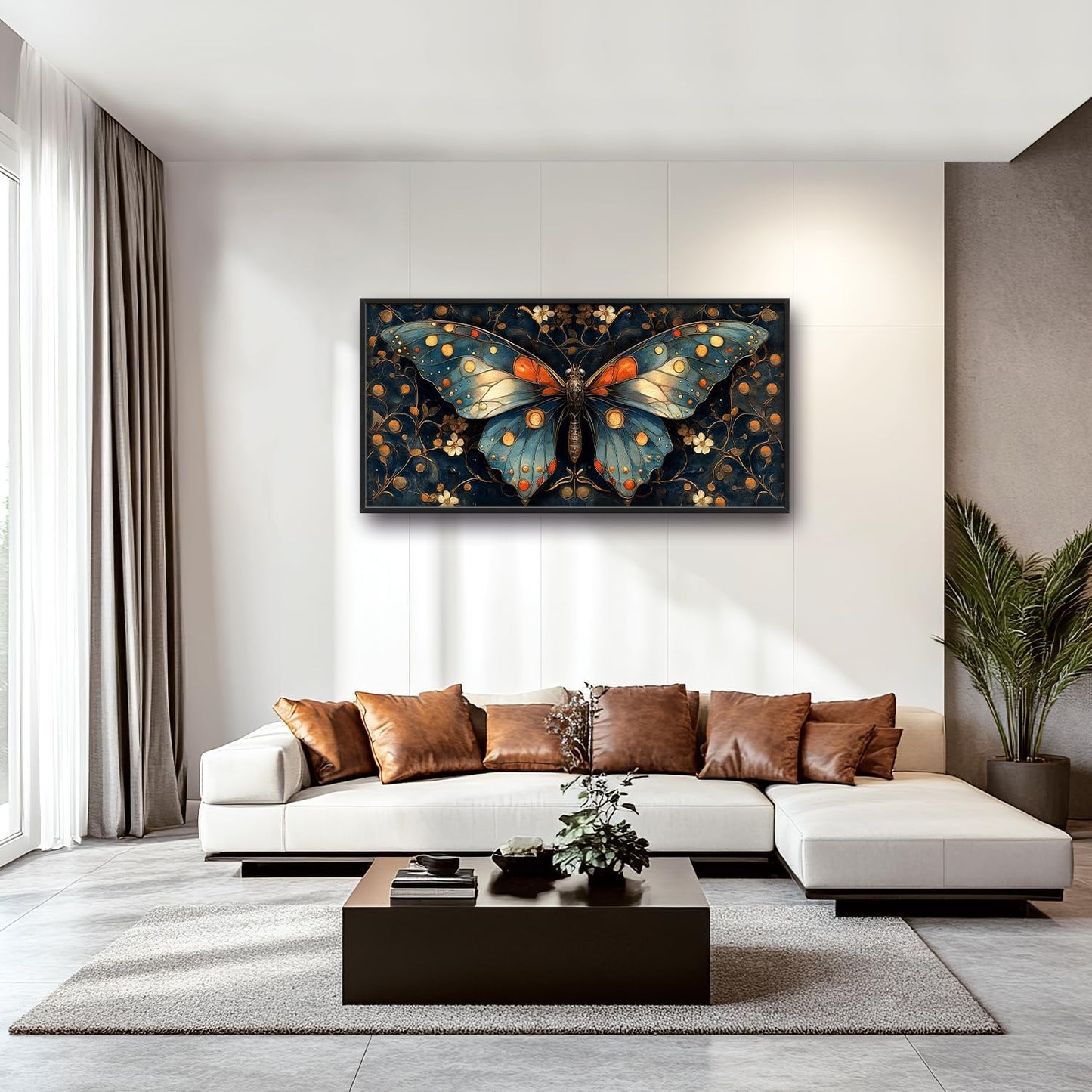 Large Butterfly Wall Art for Living Room, Butterfly Canvas Oversized Wall Decor, Floral Aesthetics Framed Pictures Painting Print Artwork for Bedroom Office 60L" x 30W"