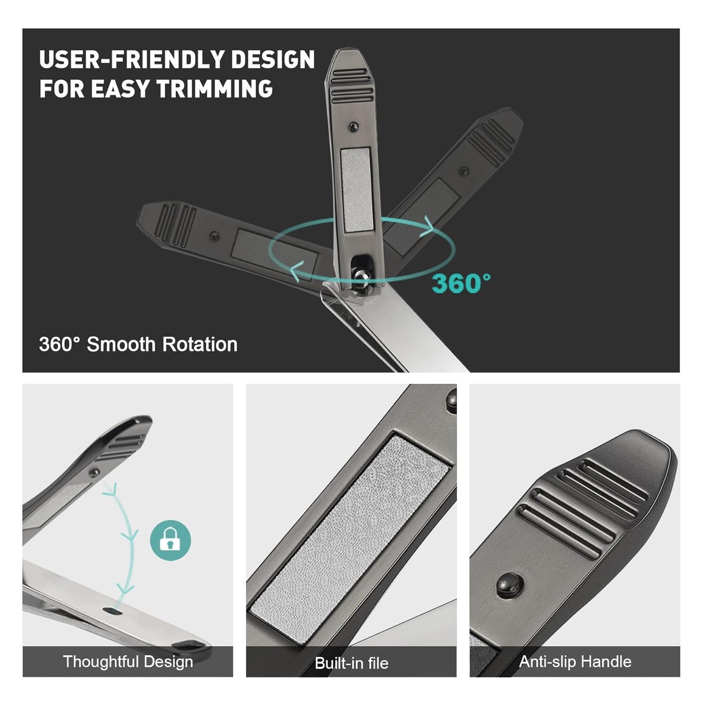 BEZOX Nails Clipper, Ergonomic Toenail and Fingernails Clipper with Non-slip Design, Professional Finger Nail Clippers for Adults, 2 Pcs Nail Trimmers for Men and Women - Dark