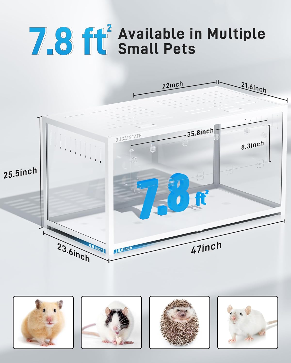 BUCATSTATE Hamster Cage 3.0: Metal Large Rat Cage Stackable with Top Access Easy Assemble 47L x 23.6W x 25.5H Inches Dwarf Syrian Hamster Tank for Gerbil Mouse (7.8 ft², White)