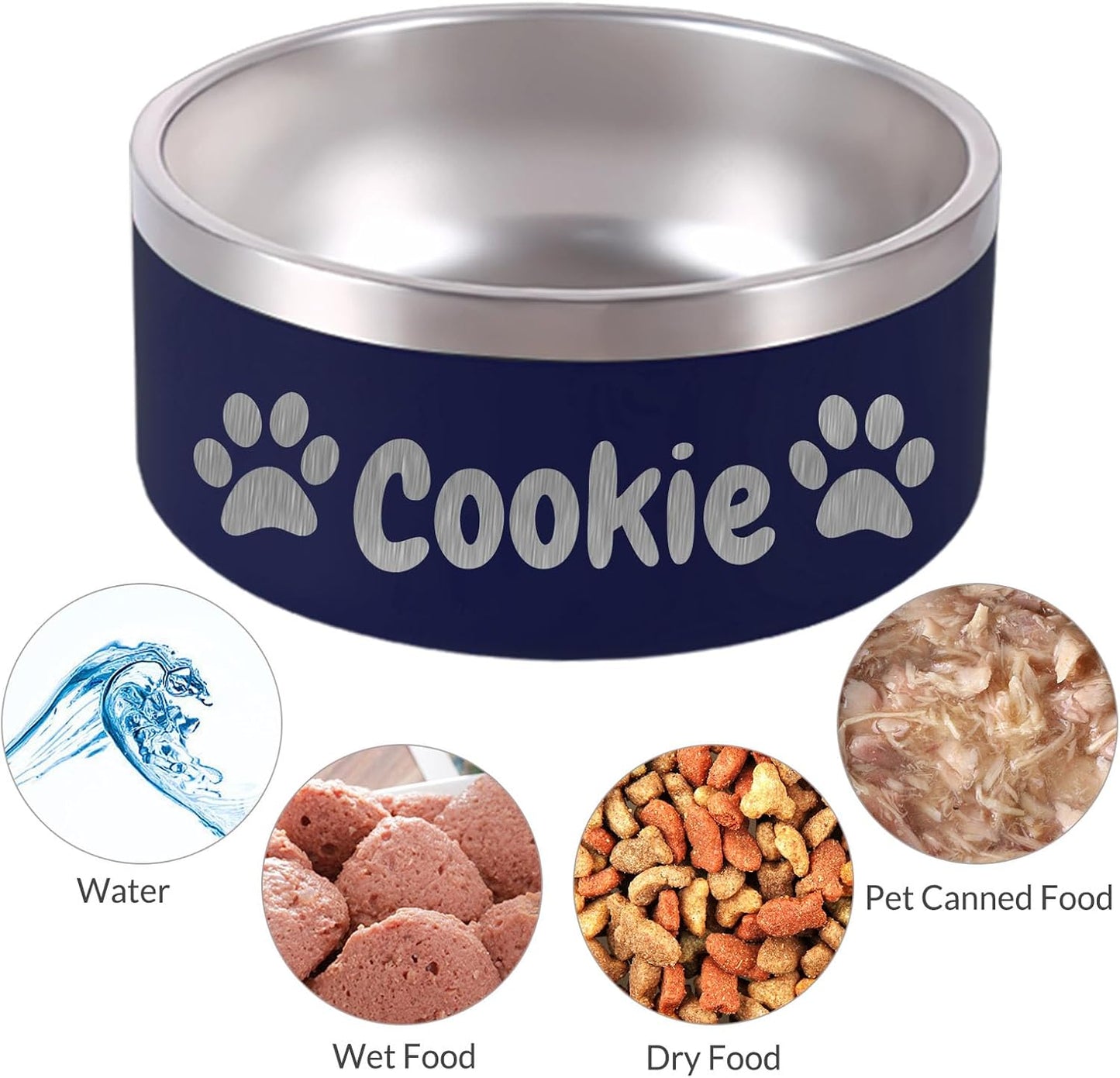 32OZ Personalized Dog Bowl Laser Engraved Custom Pet Name 18/32/42/64 oz No Slip Stainless Steel Insulated Bite-Resistant Food Water Dishes-Black