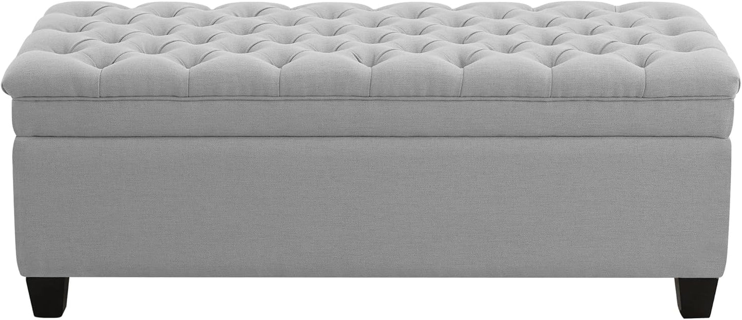 51" Fabric Storage Ottoman Bench, Upholstered Rectangle End of Bed Storage Ottoman Tufted Living Room Bedroom Bench with Safety Hinge, Solid Wood Legs, Loads 500 lb(Light Grey)