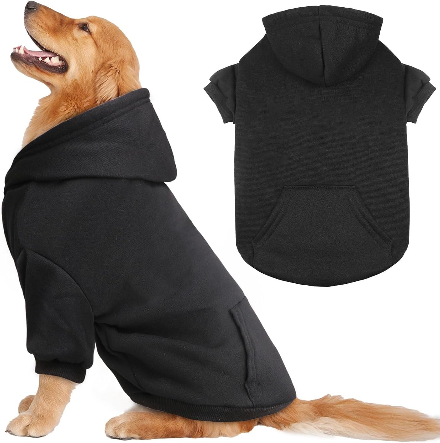 Dog Sweaters for Large Dogs Dog Hoodie Fleece Sweater Soft Clothes Sweatshirt with Pocket Hoodie for Large Dogs(Black&XXL)