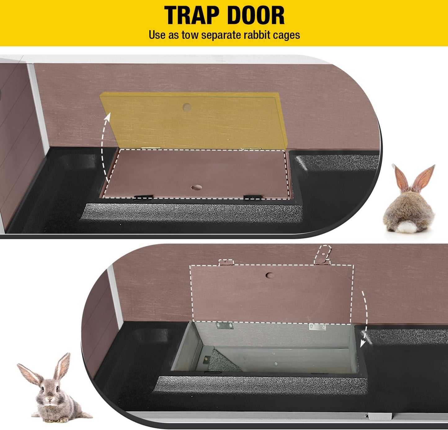 AIVITUVIN Wooden Rabbit Hutch Indoor Outdoor Rabbit Cage with Two Removable Trays Bunny Cage on Wheels Pet House Guinea Pig Cage 2 Story (Brown)