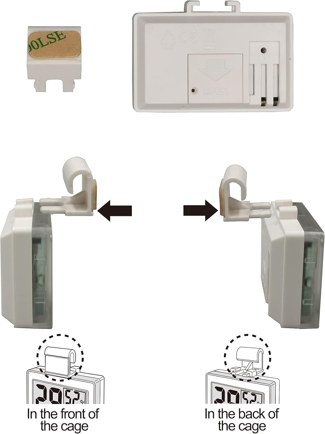 Digital Reptile Thermometer Hygrometer with Hook & Adhesive, LCD Display Temperature Humidity Gauge for Reptile Tanks, Terrariums, Bearded Dragon, Hermit Crab Accessories (-10℃~+50℃/20%-90% RH)