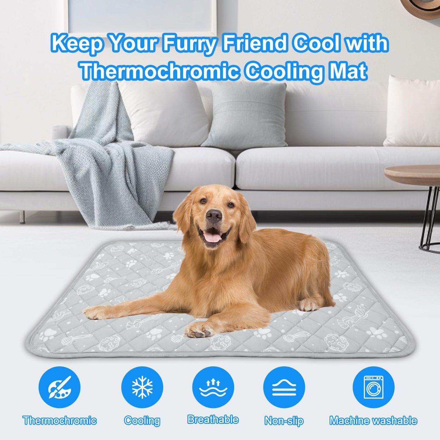 MH MYLUNE HOME Self Cooling Mat for Large Dog, 44”x32” Arc-Chill Cooling Fiber & Endothermic Color Changing Pet Cooling Pad, Foldable & Washable Non-Toxic Summer Pet Blanket