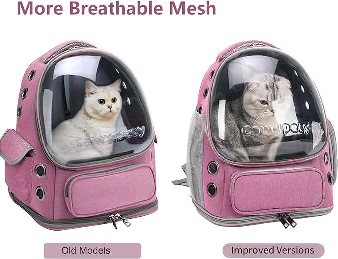 Cat Backpack Carrier, Breathable Cat Carrier Large Space Bubble Pet Backpack for Kitty Small Dog up to 15lbs, Transparent & Foldable Pet Carrier for Travel Hiking（Pink）