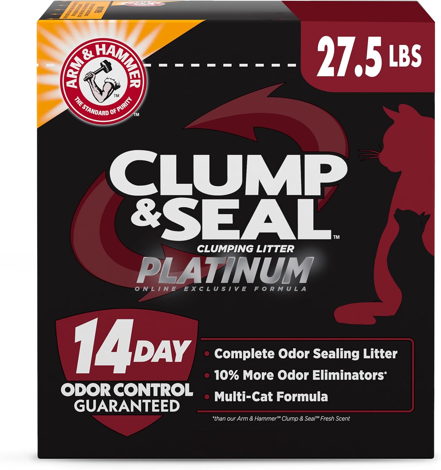 ARM & HAMMER Clump & Seal Platinum Clumping Cat Litter Odor Control, Multi-Cat, 14-Day Odor Control, Online Exclusive Formula, 27.5 Lbs