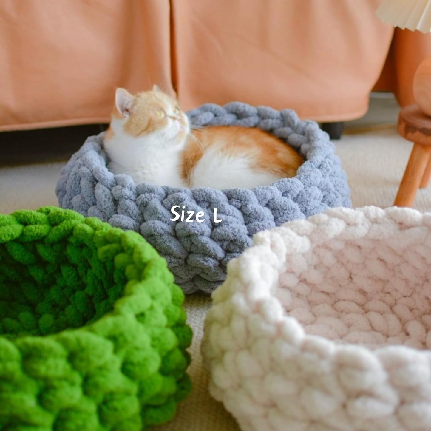 Cat Nest Bed – Premium Handwoven Washable Extra Soft Round Cave House for Indoor Kitten & Kitty, Small & Large (LGreen,Medium)