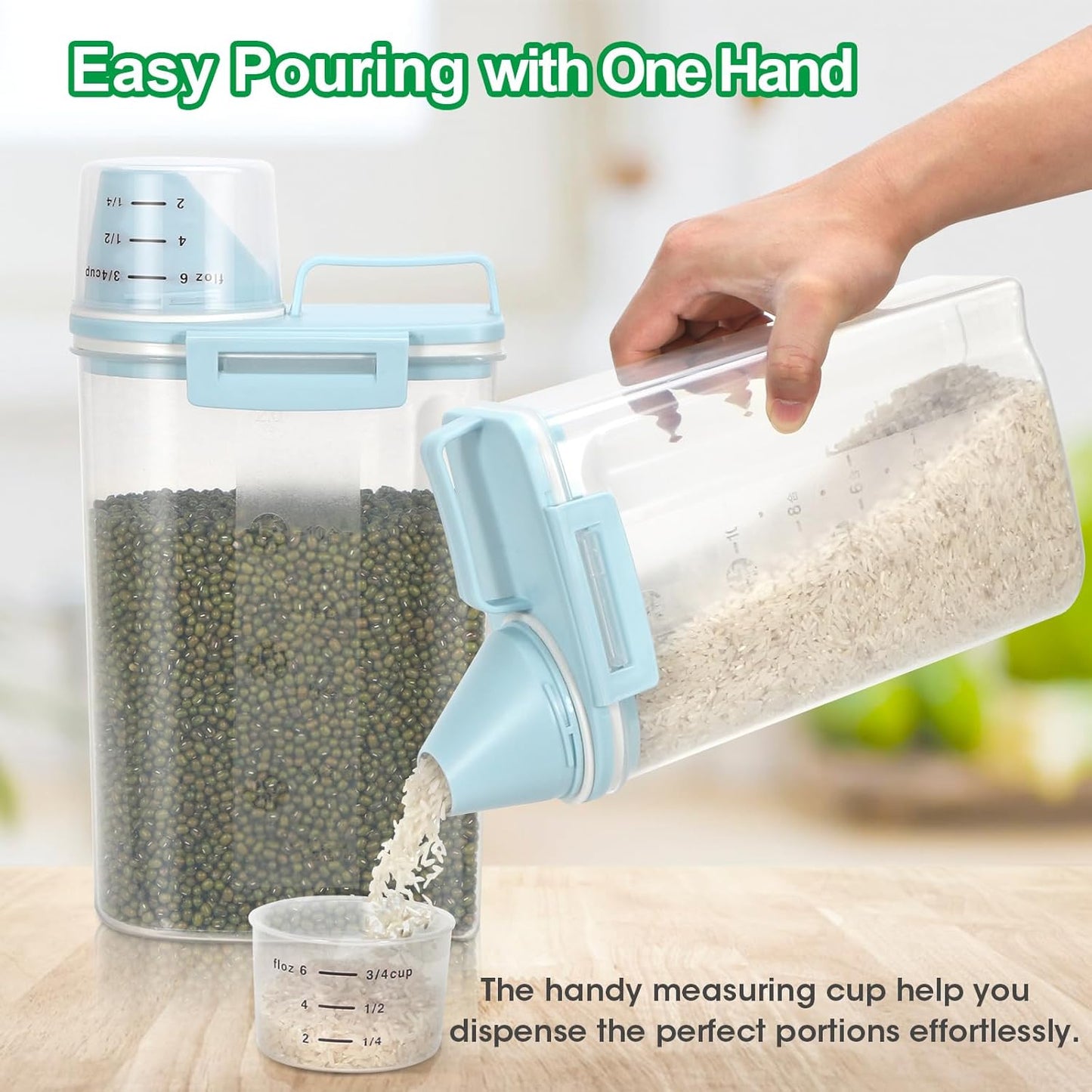 TBMax Rice Storage container 4 Lbs, Small Rice Dispenser with Measuring Cup, Blue Cereal Containers Flour Bin, Kitchen Food Storage Container and Pantry Organizers, Pet Dog Cat Food Dispenser