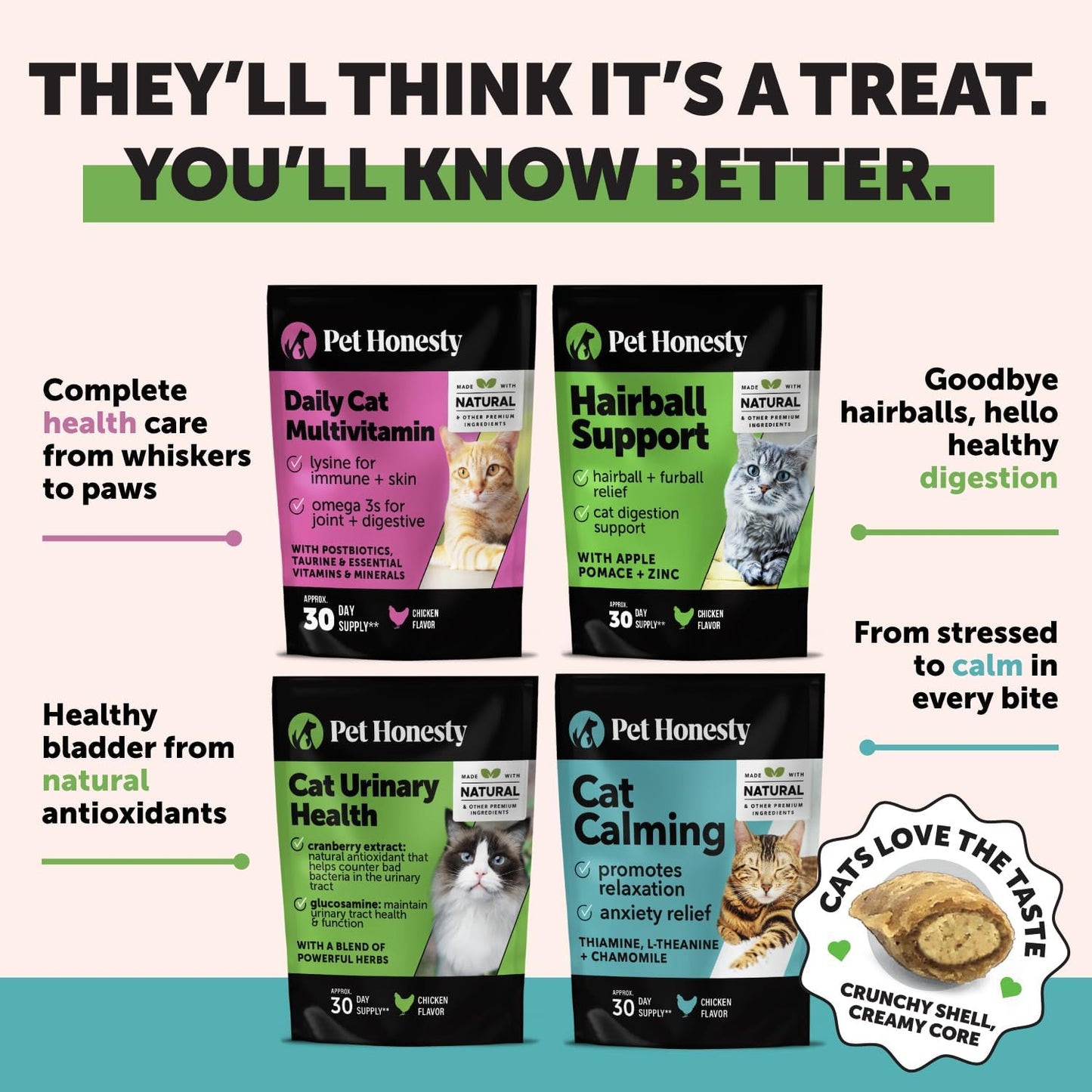 Cat Multivitamin Chews - Cat Treats for Health + Immune, Joint Support, Skin & Coat, and Digestion - Omega 3s, Lysine & Probiotics for Cats, Vitamins for Cats - Chicken (90-Day Supply)