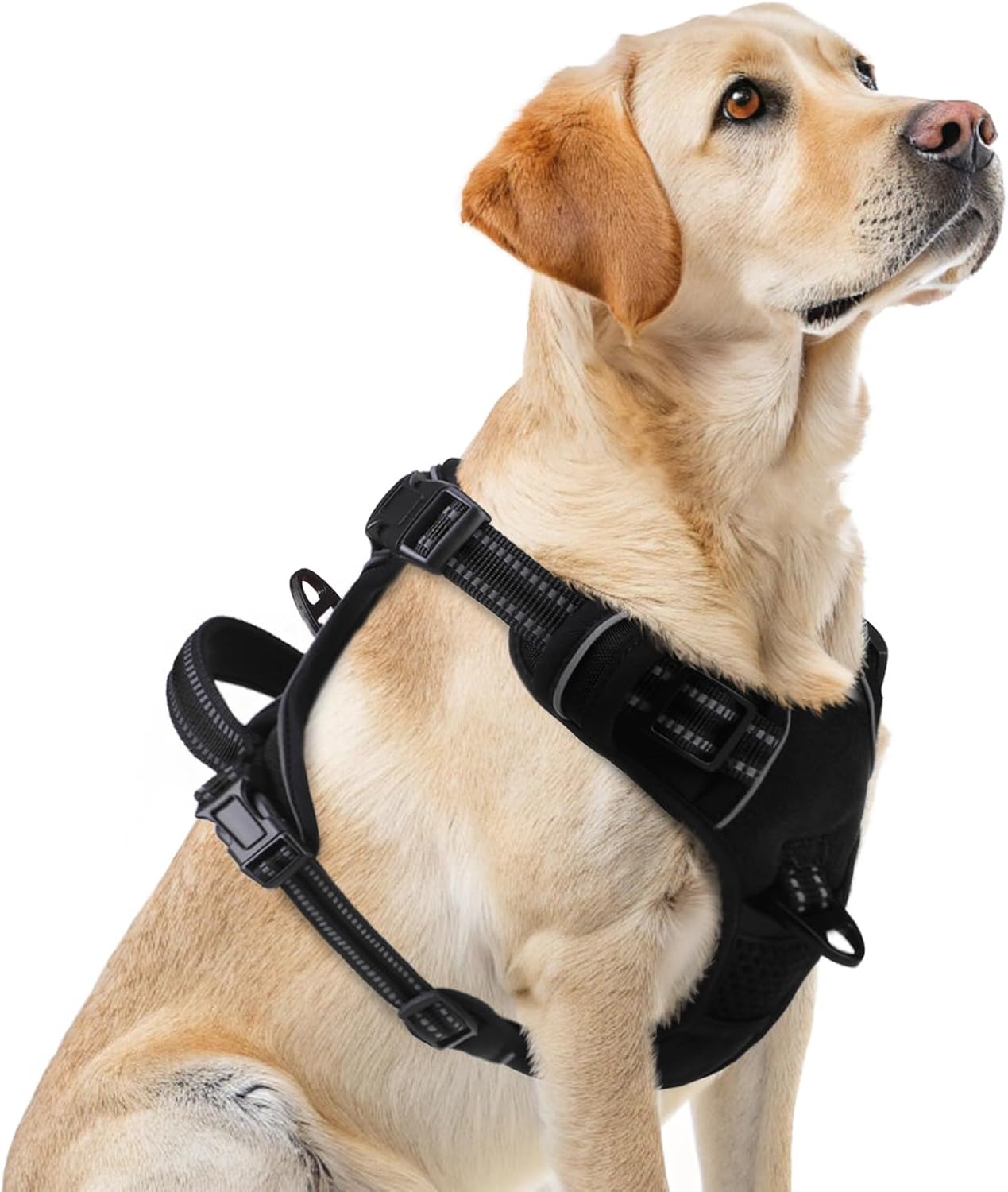 PUPTECK No Pull Dog Harness for Large, Adjustable Reflective Dog Harness with Handle Easy Control, Comfortable Soft Padded Pet Vest Harness for Large Dogs, Black L
