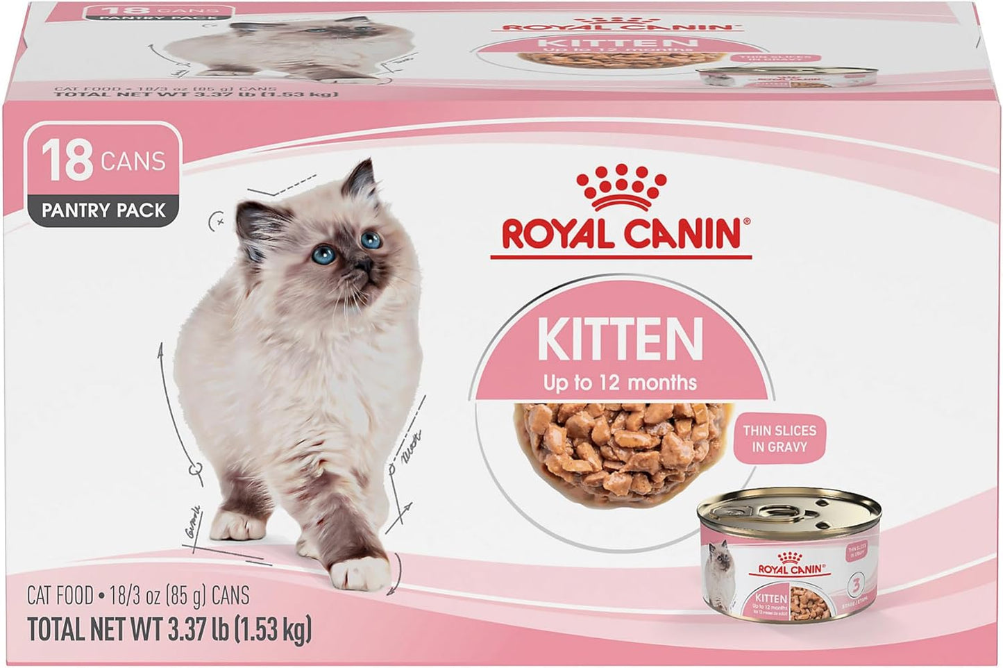 Royal Canin Feline Health Nutrition Kitten Thin Slices in Gravy Canned Cat Food, 3 oz can (18-count)
