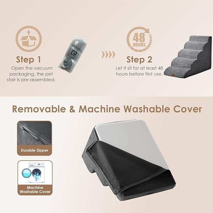 EHEYCIGA Curved Dog Stairs Ramp for High Beds 19.7" H, 4-Step Dog Steps for Small Dogs and Cats, Pet Stairs for High Bed Climbing, Non-Slip Balanced Pet Step Indoor, Grey