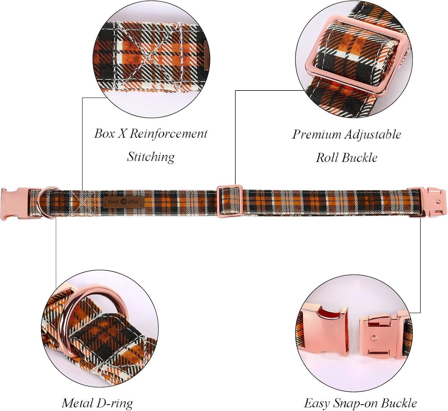 Lionet Paws Dog Collar with Flower - Cute Cotton Adjustable Flower Dog Collar with Metal Buckle for Medium Dog Girl Gift, M, Neck 13.5-22in