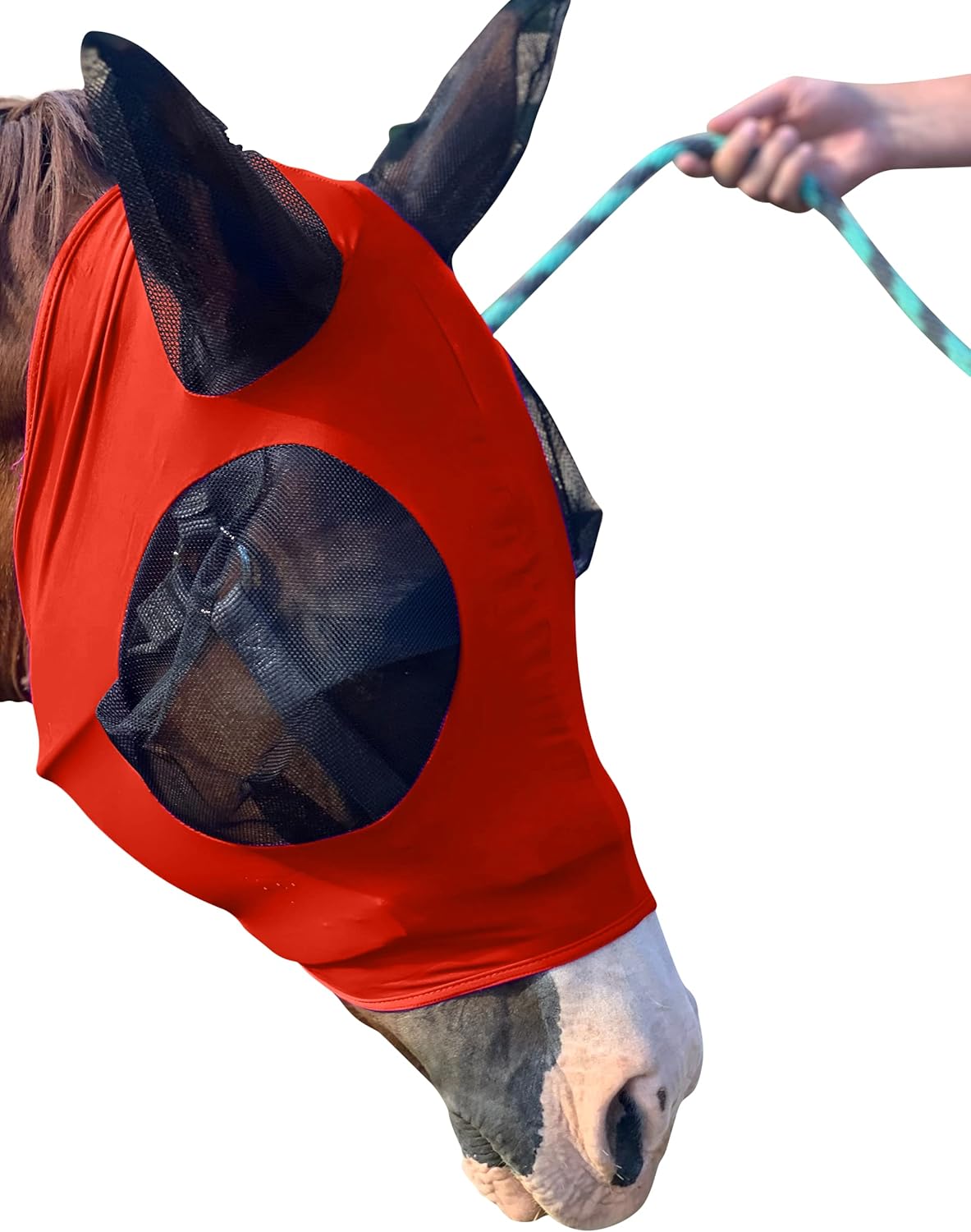 Horse Fly Mask - Durable Equine Fly Mask with Full Coverage for Eye & Ear - Stretchable UV & Sun Protection Flymask for Horses, Ponies & Mini Horses - Horse Face Cover for Pasture & Trail - Orange