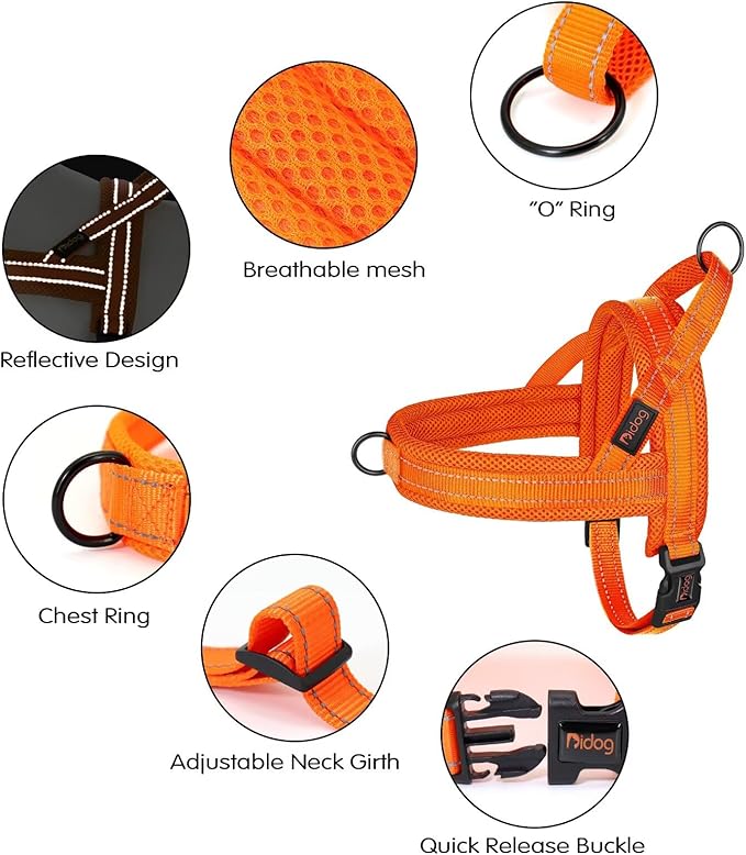 Didog No Pull Dog Harness with Soft Mesh Padded,Reflective & Quick Fit Light Weight Dog Strap Vest Harness,Easy for Walking Training (XS:Chest 15-18", Orange)