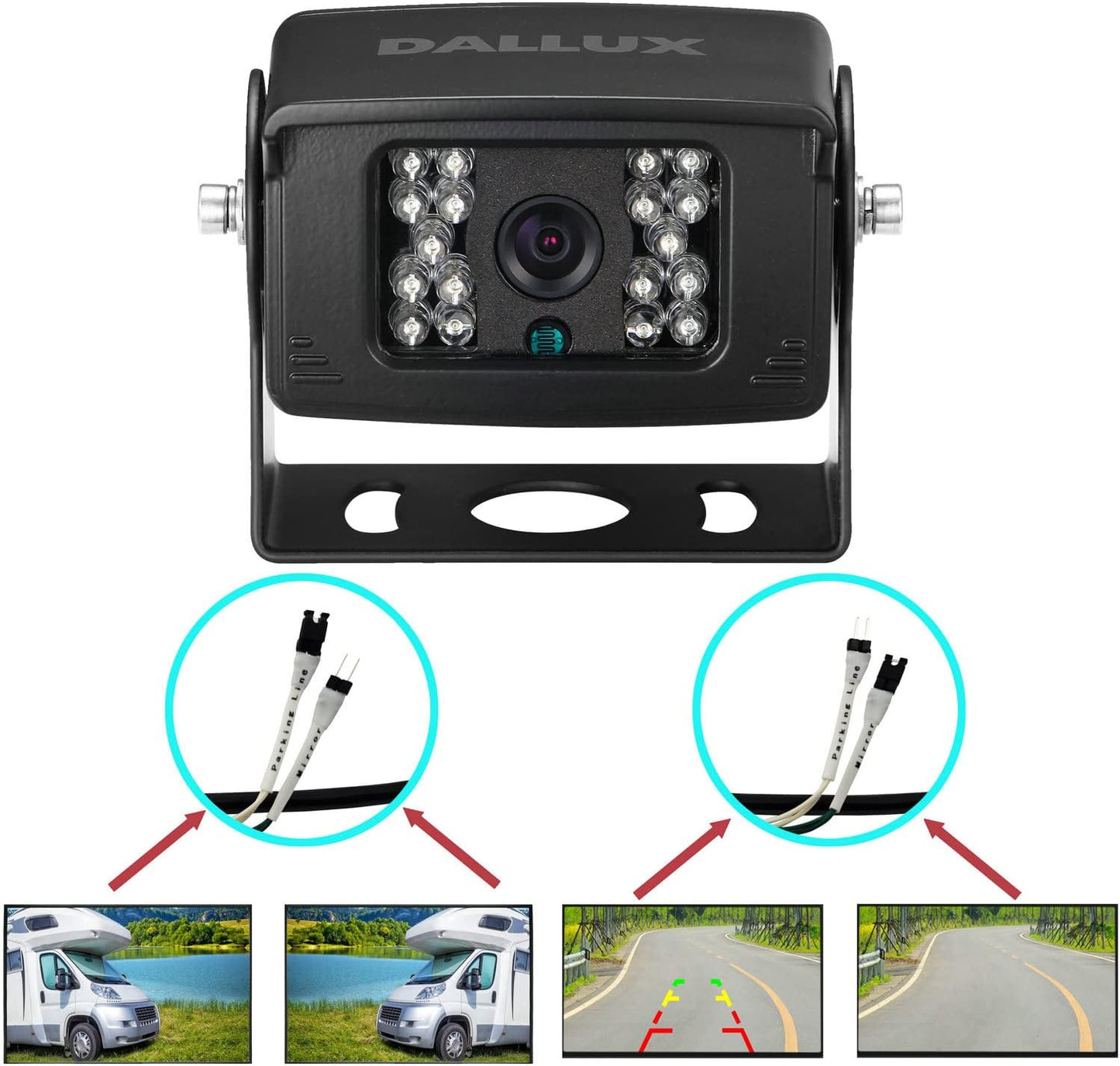 Truck Backup Camera with Parking Line Switch ON/Off for Bus/Travel Trailer/Van/Fifth Wheel/RV Camper