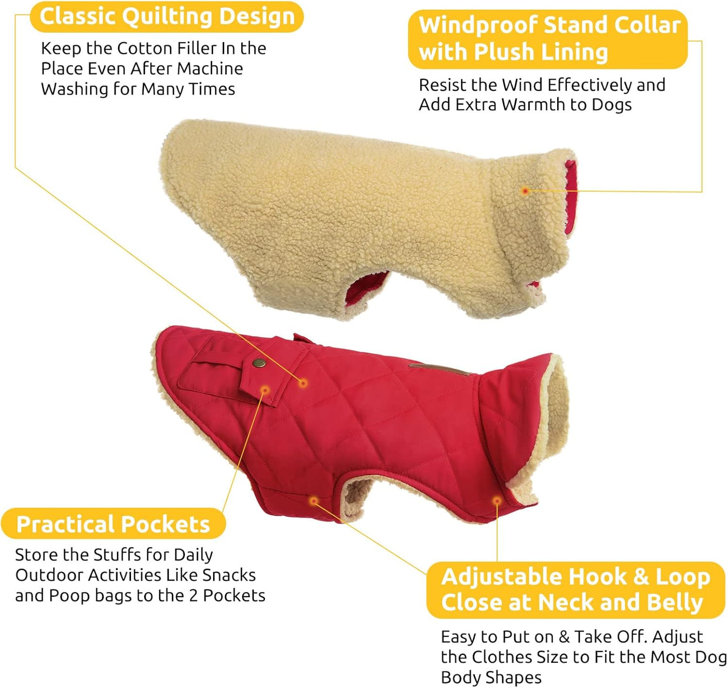 Queenmore Warm Coat for Cold Weather, Quilting Winter Jacket With Ultra Thick Plush Lining and Storage Pockets (Red, X-Small)