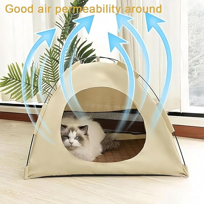 BreezyDen Pop-Up Pet Tent – Portable Hideaway for Cats & Small Dogs, Portable Indoor/Outdoor Pet Tent House with Mesh Window, Waterproof, Breathable, Scratch-Resistant, Fully Washable (Beige,M)