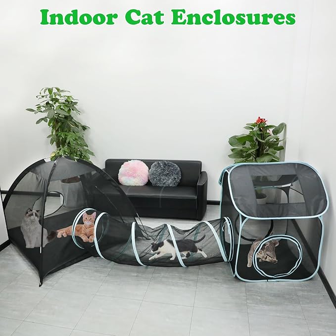 YUEPET Large Outdoor Cat Enclosures, 4 in 1 Portable Cats Tent with Cat Tunnels, Outside Kitten Playpen Tents DIY in Multiple Ways for Cats and Small Animals