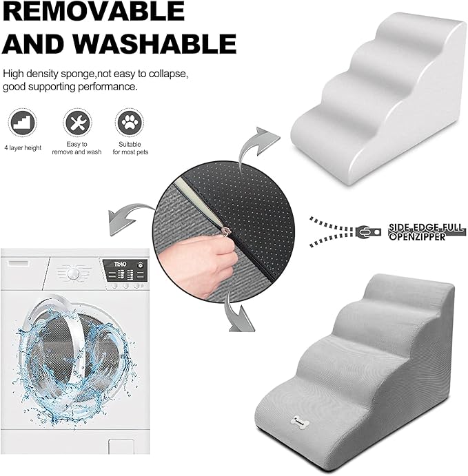 Dog Stairs, 4-Step Non-Slip Pet Ramp, High Resilience Sponge, Dark Blue