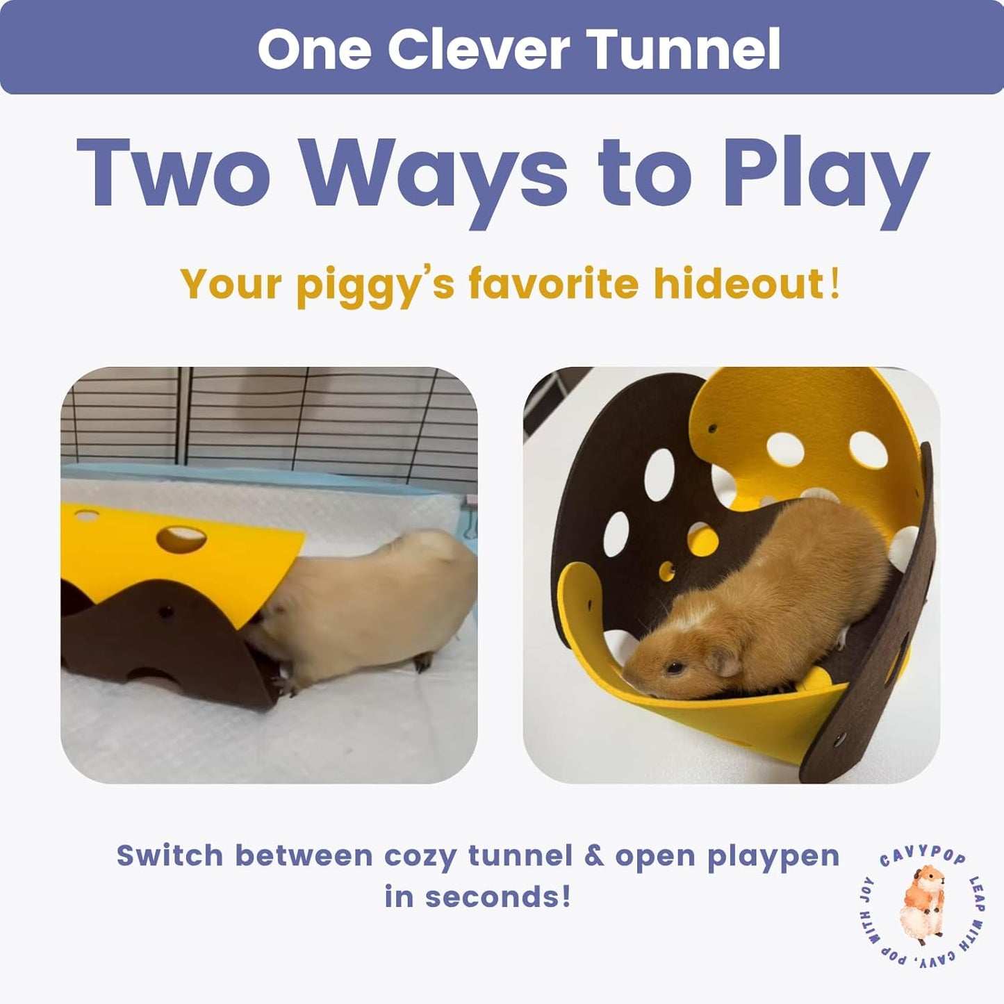 Guinea Pig Tunnels, Foldable Fleece Hideout Beds with Cheese-Hole Design, 2 Pack Modular Tunnel Set for Play and Rest, Brings Comfort and Enrichment to Guinea Pig Cages-Blue&Grey