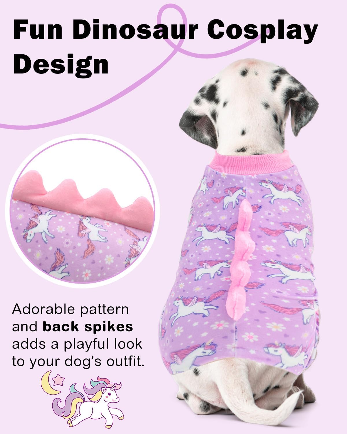 CuteBone Dinosaur Costume Dog Pajamas, Stretchy Spandex Crystal Velvet Sleepwear Coat for Small Dogs, Soft & Warm Pet Outfit Clothes for Cold Weather, Cozy Pullover Design COSP11L