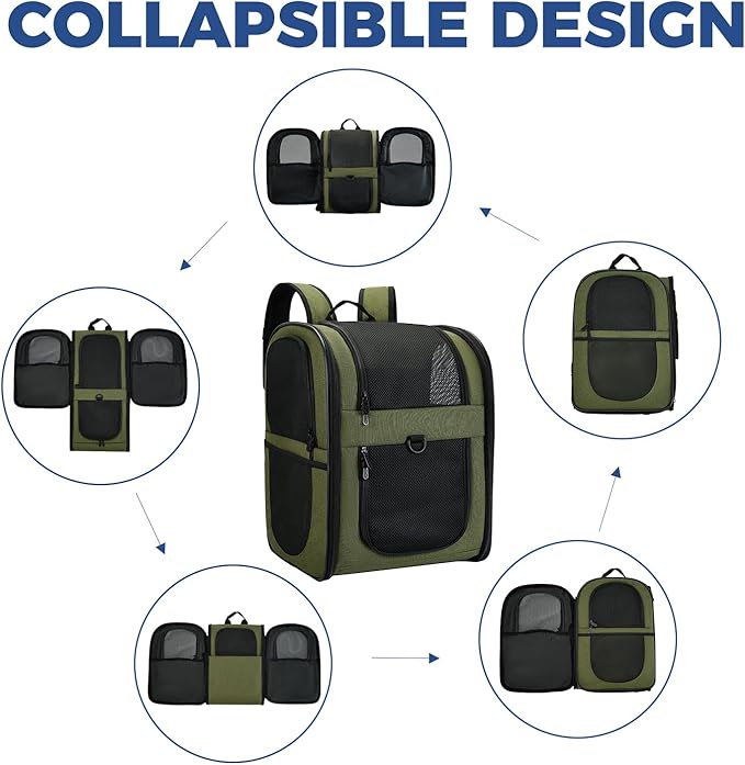 Apollo Walker Dog & Cat Carrier Backpack for 4-15lb Pets - Ventilated Safe Design with Padded Back Support, Breathable Mesh Pet Backpack for Hiking, Travel, Outdoor (Green)